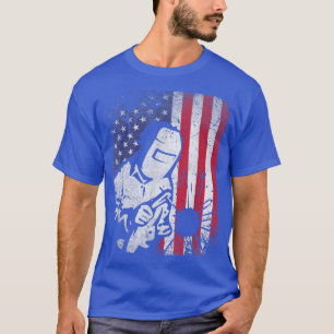 T-shirt Mens Welder Distressed USA American Flag Welding P