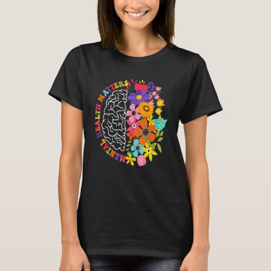 T-shirt Mental Health Matters Floral Human Brain Illness A (Devant)