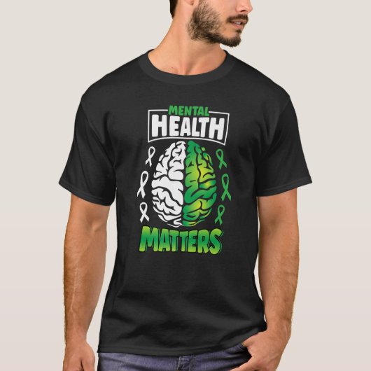 T-shirt Mental Health Matters Spread Awareness Brain Green (Devant)