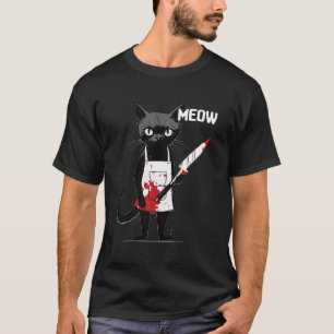 T-shirt Meow Black Kitty Je Chat Avec Knife Meow