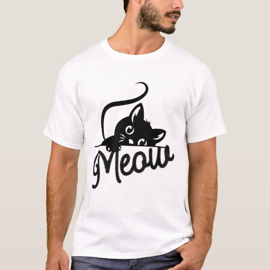 T-shirt “Meow” Cute Black Cat Kitty Lover Gift (Devant)
