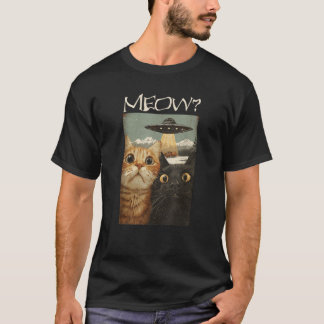 T-shirt Meow Funny Cats UFO Vintages Amoureux de les chats