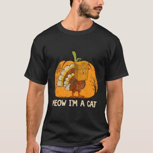 T-shirt Meow I'M A Cat Thanksgiving Pumpkin Turkey Face Ca (Devant)
