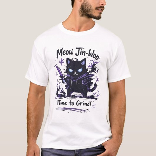 T-shirt Meow Jin-Woo – Time to Grind Cat Parody (Devant)