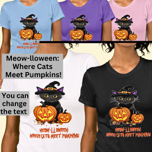 T-shirt MEOW LLOWEEN Chats Rencontrez Citrouille