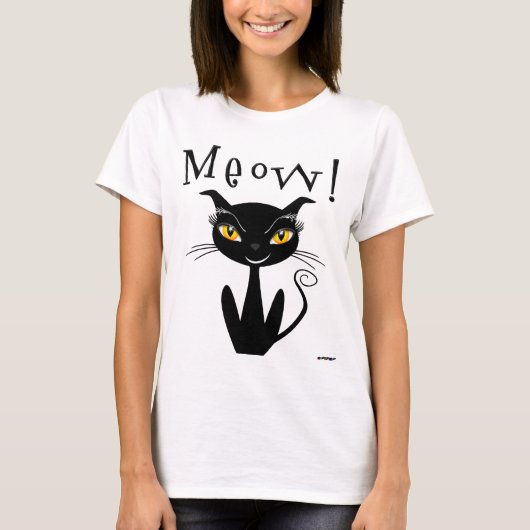 T-shirt Meow lunatique de chat noir ! (Devant)