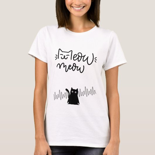 T-shirt Meow Meow Meow Cute Chat Face Hearbeat (Devant)