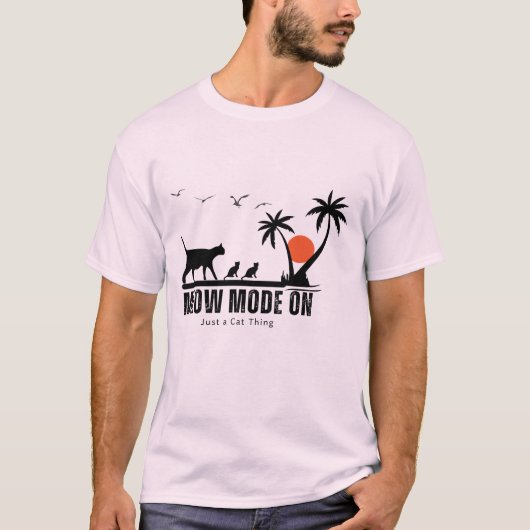 T-shirt Meow Mode On – Tropical Cat Beach Adventure Design (Devant)