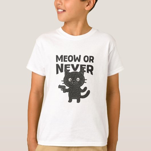 T-shirt Meow or Never – Funny Black Cat (Devant)