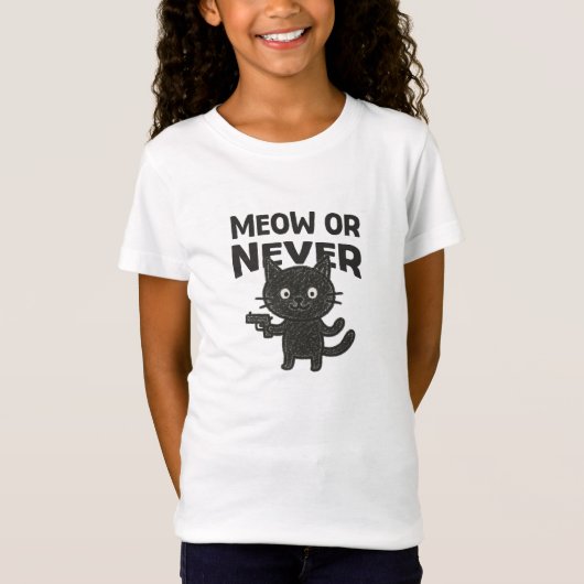 T-Shirt Meow or Never – Funny Black Cat (Devant)