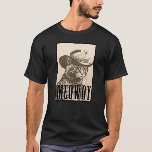 T-shirt Meowdy Cat Shirt - Funny Mashup Meow and Howdy - C (Devant)