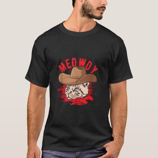 T-shirt Meowdy Funny Mashup Entre Meow Et Howdy Cat Mem (Devant)