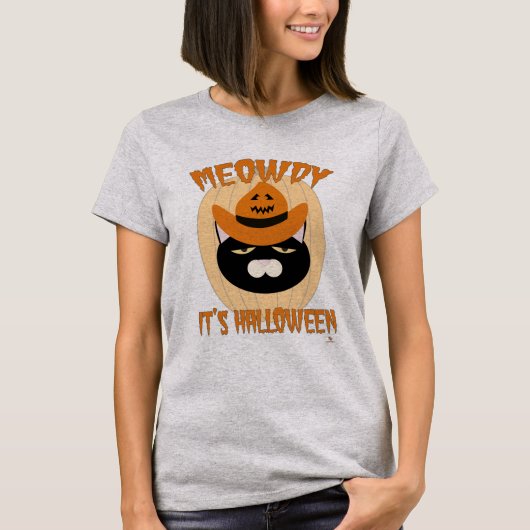 T-shirt Meowdy Halloween Dessin amusant de chat (Devant)