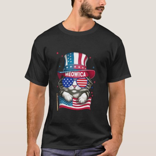 T-shirt Meowica 4 juillet 2024 Chat American Flag USA Fun (Devant)
