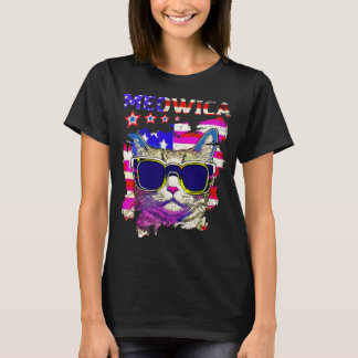 T-shirt Meowica 4 juillet Chat Drapeau américain USA Patri