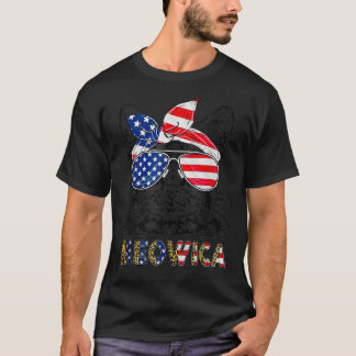 T-shirt Meowica 4 Juillet Lunettes de chat drapeau américa