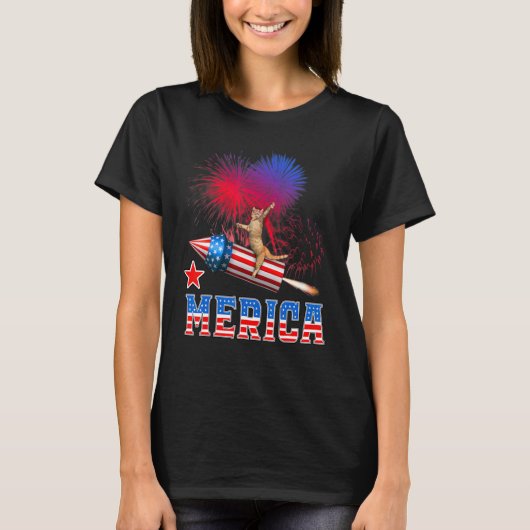 T-shirt Meowica Chat 4 juillet Ridge Feu d'artifice Rocket (Devant)