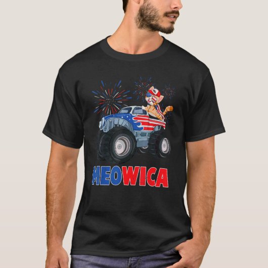 T-shirt Meowica Chat Avec Camion Monster Drapeau Usa 4 Jui (Devant)