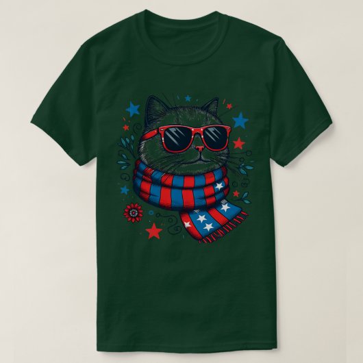 T-shirt meowica chat Lunettes de soleil drapeau américain (Design devant)