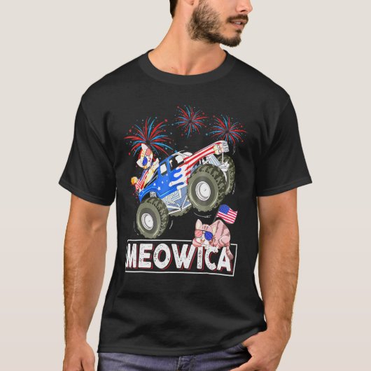 T-shirt Meowica Chat Monster Conduite Camion Drapeau améri (Devant)