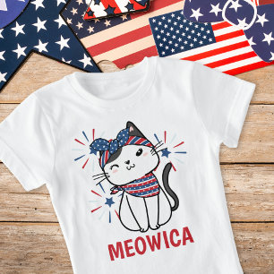 T-Shirt "Meowica" Chat rouge, blanc et bleu