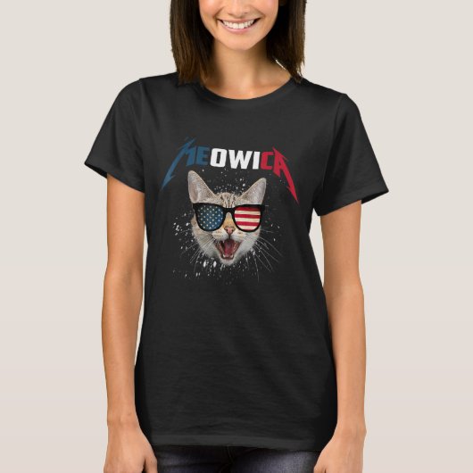 T-shirt Meowica États-Unis Drapeau Chat 4 juillet (Devant)