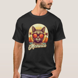 T-shirt Meowica Funny Cat America Beach Vacation Lunettes
