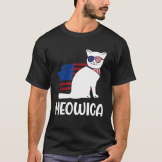 T-shirt Meowica Kitty Cat Drapeau Américain 4 Juillet Indé