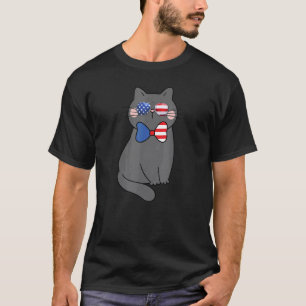 T-shirt Meowica Tie Bow Party Cat Usa Flag Sunglusses 4ème