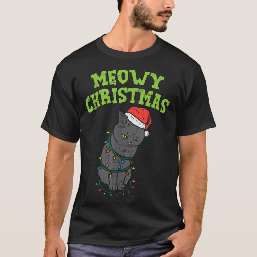 T-shirt Meowo Catmas Chat Noir Drôle Noël Noël Chat Ow (Devant)