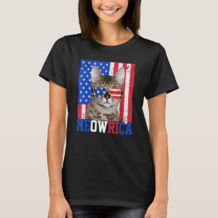T-shirt Meowrica Chat Drapeau Usa Lunettes De Soleil 4 Jui