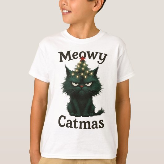 T-shirt Meowy Catmas Moody cat (Devant)