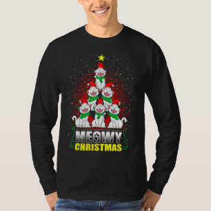 T-shirt Meowy Chat Feux d'Arbre de Noël Drôle Kitten X-Mas