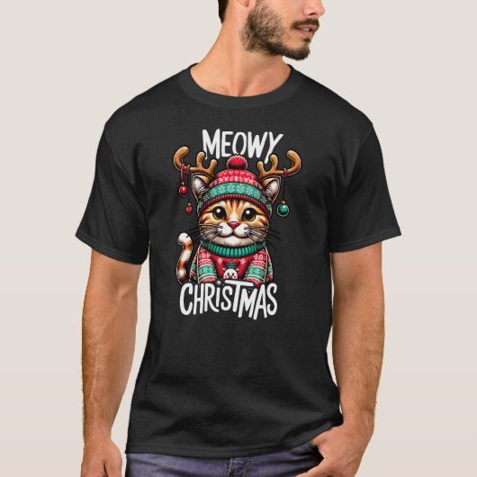 T-shirt Meowy Christmas Cat Lover Funny Festive Holidays C (Devant)