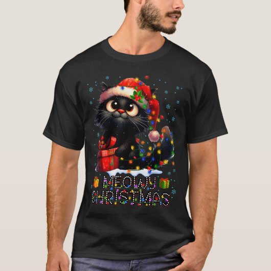 T-shirt Meowy Christmas Cute Black Cat Christmas Xmas Wome (Devant)