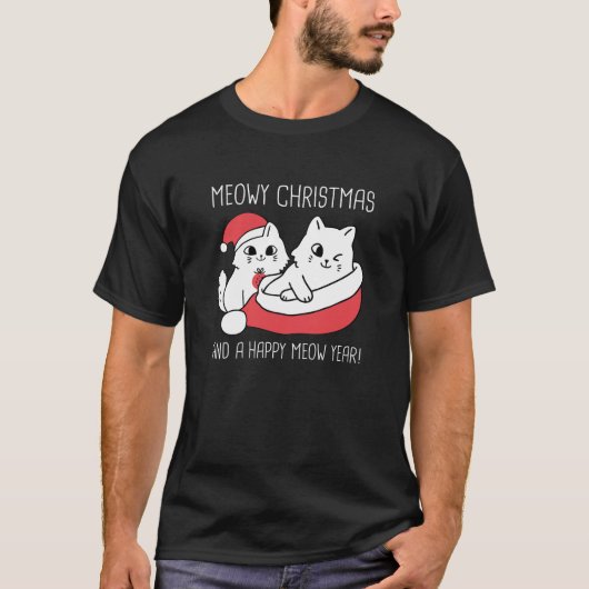 T-shirt Meowy Christmas et A Happy Meow Year (Devant)