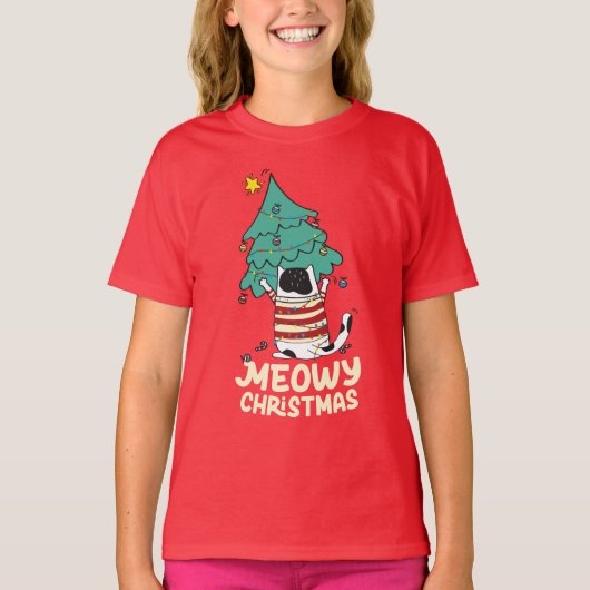 T-shirt Meowy Christmas Funny Amoureux des chats (Devant)