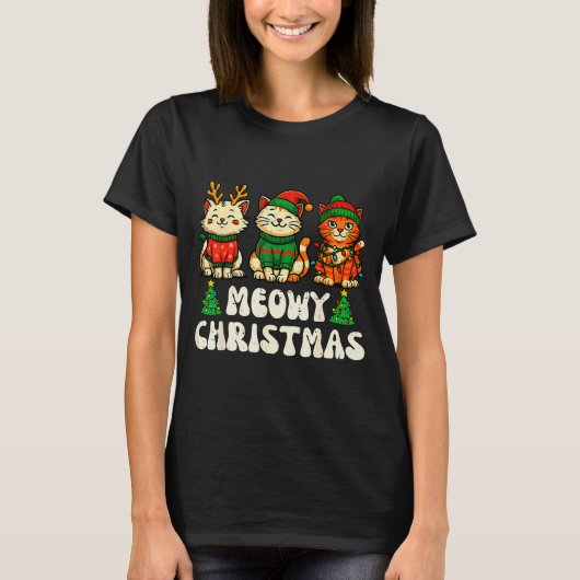 T-shirt Meowy Christmas Funny Cat Xmas Kitten Cat Lover Me (Devant)