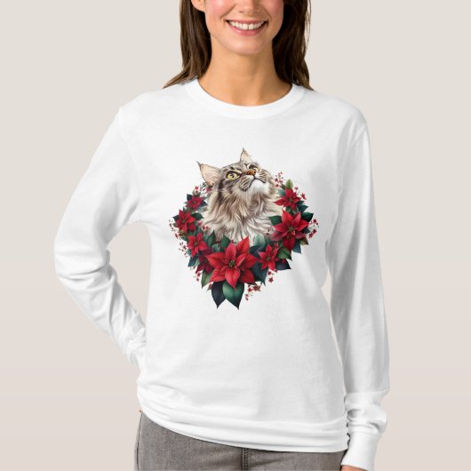 T-shirt Meowy Christmas Maine Coon Cat  (Devant)