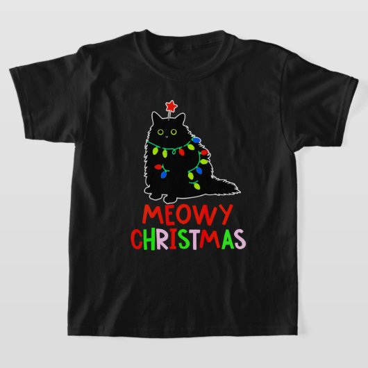 T-shirt Meowy Christmas Xmas Lights Black Cat Pajamas (Poser)