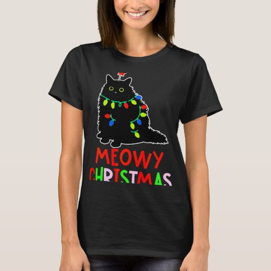 T-shirt Meowy Christmas Xmas Lights Black Cat Pajamas Todd (Devant)
