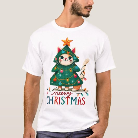 T-shirt Meowy Funny Christmas Cat (Devant)