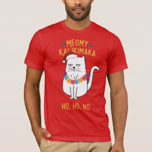T-shirt Meowy Kalikimaka Funny Chat Santa Hat Noël