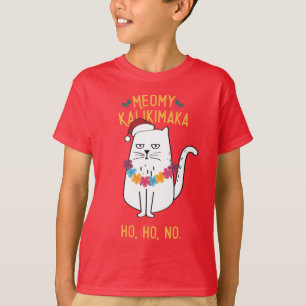 T-shirt Meowy Kalikimaka Funny Chat Santa Hat Noël