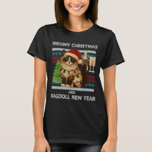 T-shirt Meowy Noël Drôle Ragdoll Chat Chapeau de Père Noël