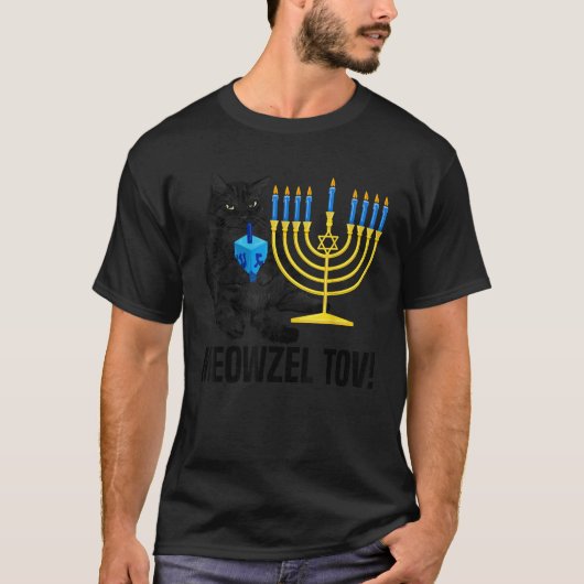 T-shirt Meowzel Tov Black Cat Menorah Dreidel Hanukkah Cha (Devant)