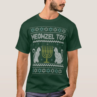 T-shirt Meowzel Tov Chanukah Juif Chat Propriétaire Ugly H