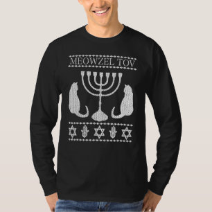 T-shirt Meowzel Tov Chanukah Juif Chat Propriétaire Ugly H