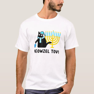 T-shirt Meowzel Tov Funny Hanoukka Black Cat Funny Juif
