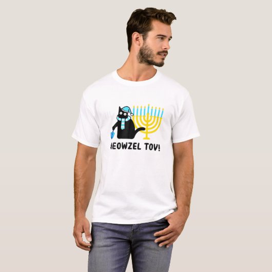 T-shirt Meowzel Tov Funny Hanoukka Black Cat Funny Juif (Devant entier)
